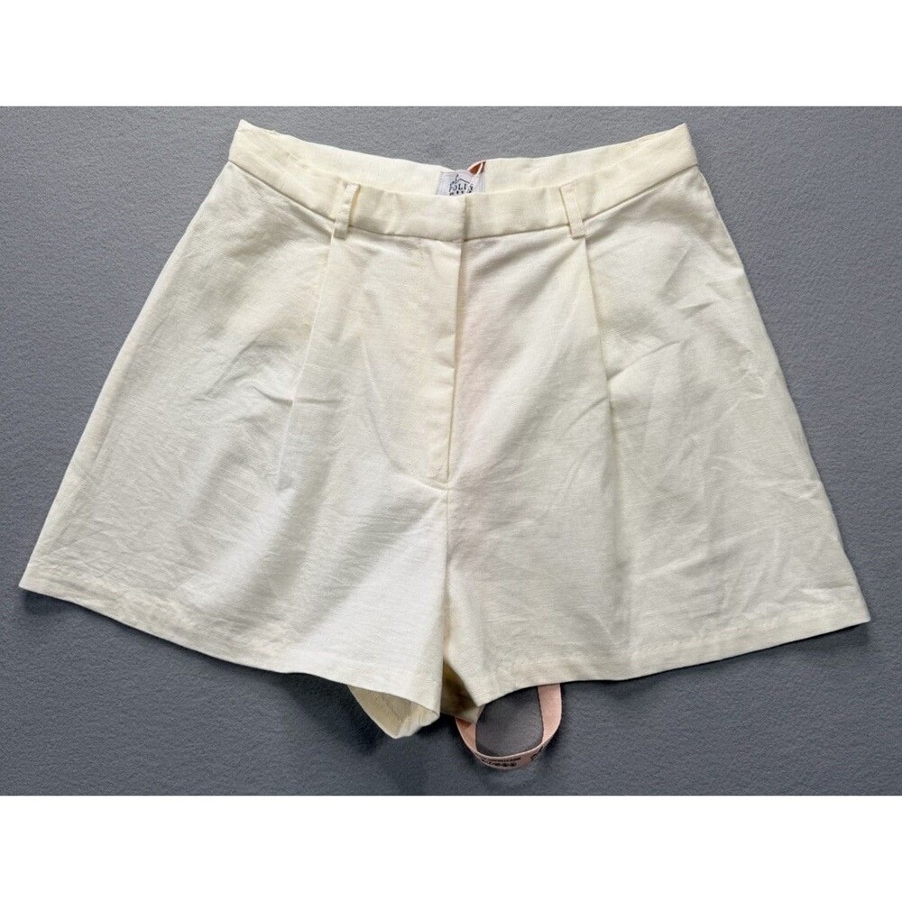 Oh Polly Linen Blend Cream Tailored Shorts Women US 4 High Waist Summer
